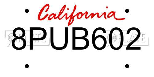 8PUB602 California License Plate