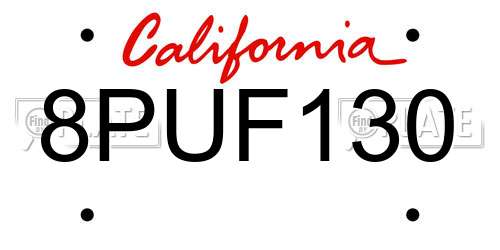 8PUF130 California License Plate