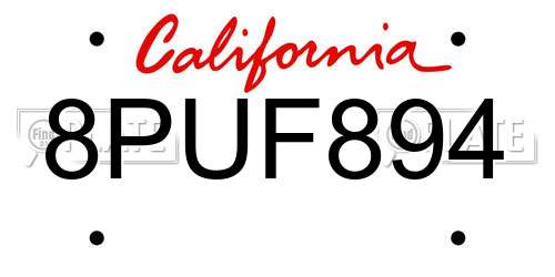 8PUF894 California License Plate