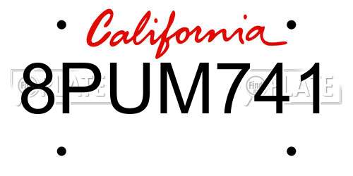 8PUM741 California License Plate