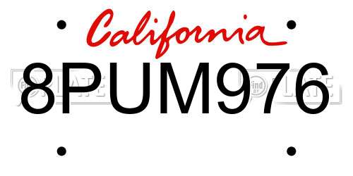 8PUM976 California License Plate