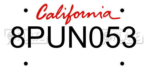 8PUN053 California License Plate