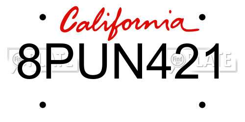 8PUN421 California License Plate