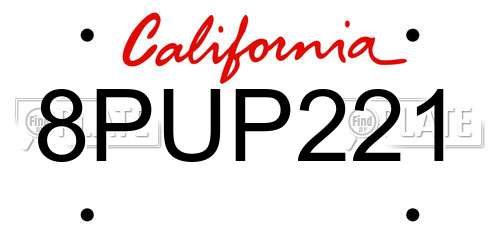 8PUP221 California License Plate