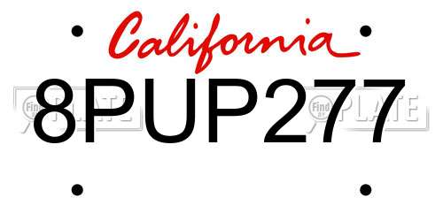 8PUP277 California License Plate