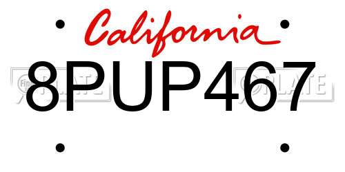 8PUP467 California License Plate