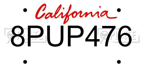 8PUP476 California License Plate