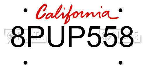 8PUP558 California License Plate