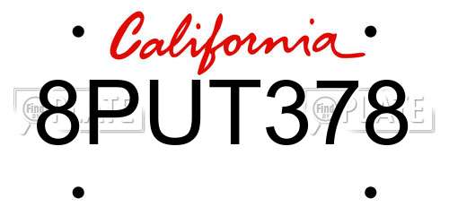 8PUT378 California License Plate