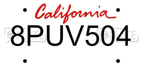 8PUV504 California License Plate