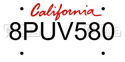 8PUV580 California License Plate