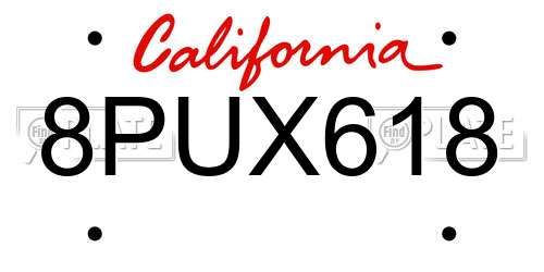 8PUX618 California License Plate