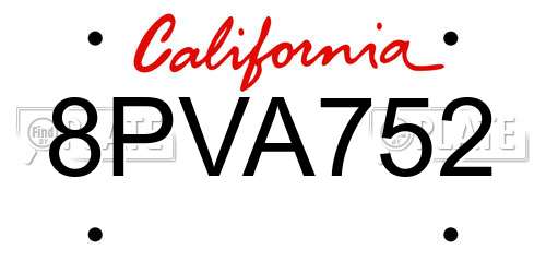 8PVA752 California License Plate
