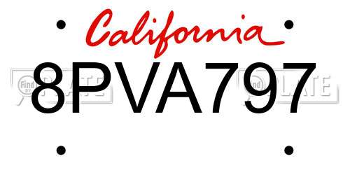 8PVA797 California License Plate