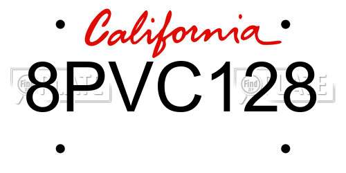 8PVC128 California License Plate