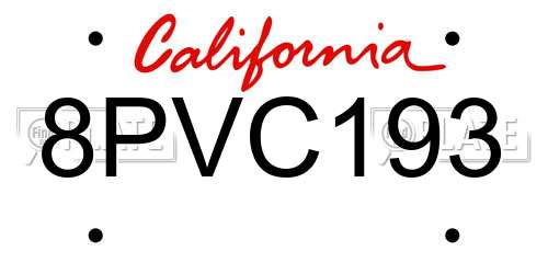 8PVC193 California License Plate