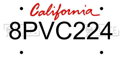 8PVC224 California License Plate