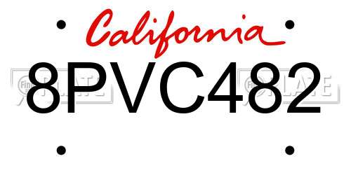 8PVC482 California License Plate