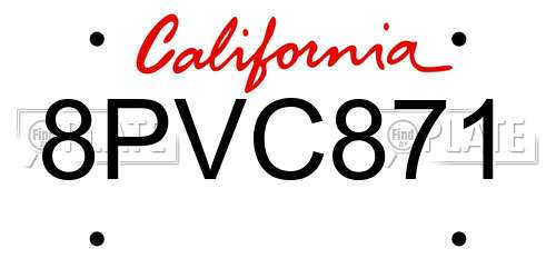 8PVC871 California License Plate