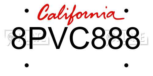 8PVC888 California License Plate