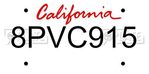 8PVC915 California License Plate