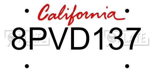 8PVD137 California License Plate