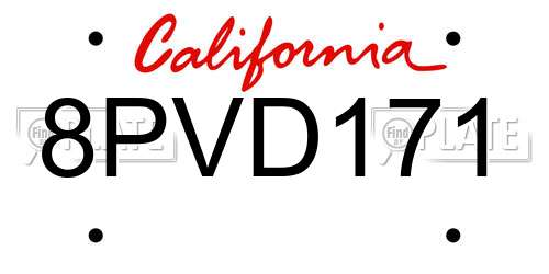 8PVD171 California License Plate