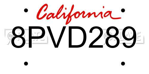 8PVD289 California License Plate
