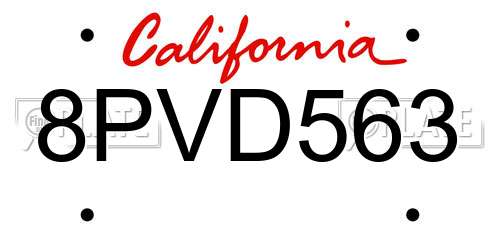 8PVD563 California License Plate