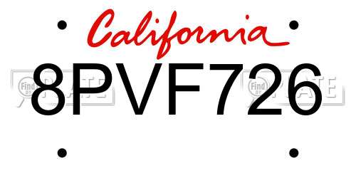 8PVF726 California License Plate