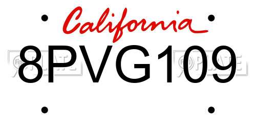 8PVG109 California License Plate