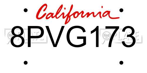 8PVG173 California License Plate