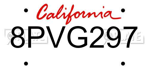 8PVG297 California License Plate