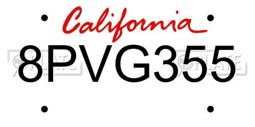 8PVG355 California License Plate