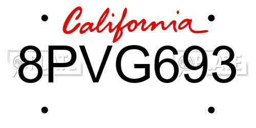 8PVG693 California License Plate