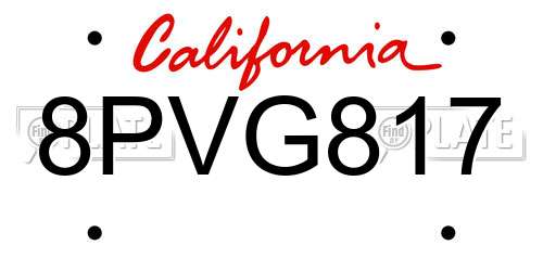 8PVG817 California License Plate