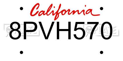8PVH570 California License Plate