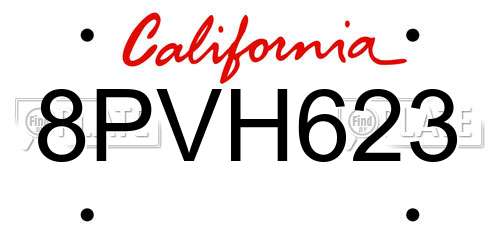 8PVH623 California License Plate