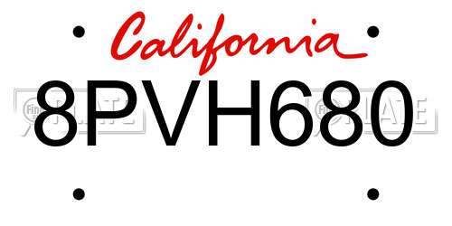 8PVH680 California License Plate