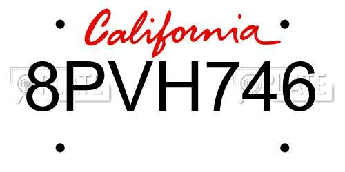 8PVH746 California License Plate
