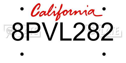 8PVL282 California License Plate