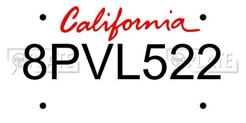 8PVL522 California License Plate