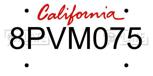 8PVM075 California License Plate