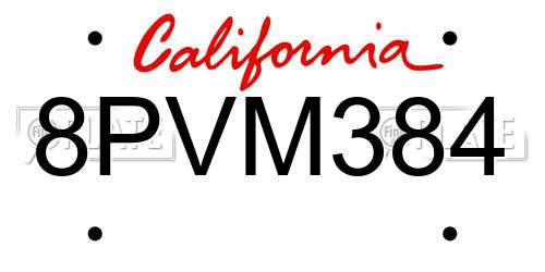 8PVM384 California License Plate