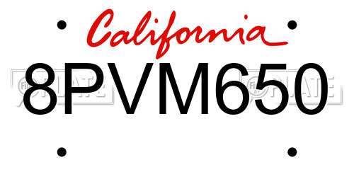 8PVM650 California License Plate