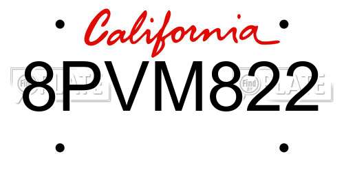 8PVM822 California License Plate