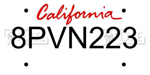 8PVN223 California License Plate