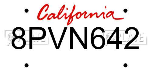 8PVN642 California License Plate