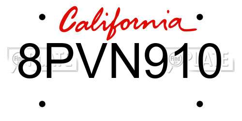 8PVN910 California License Plate