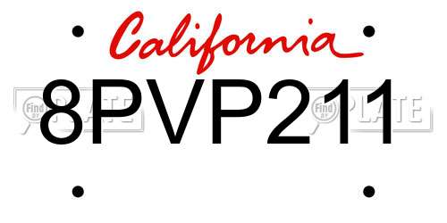 8PVP211 California License Plate